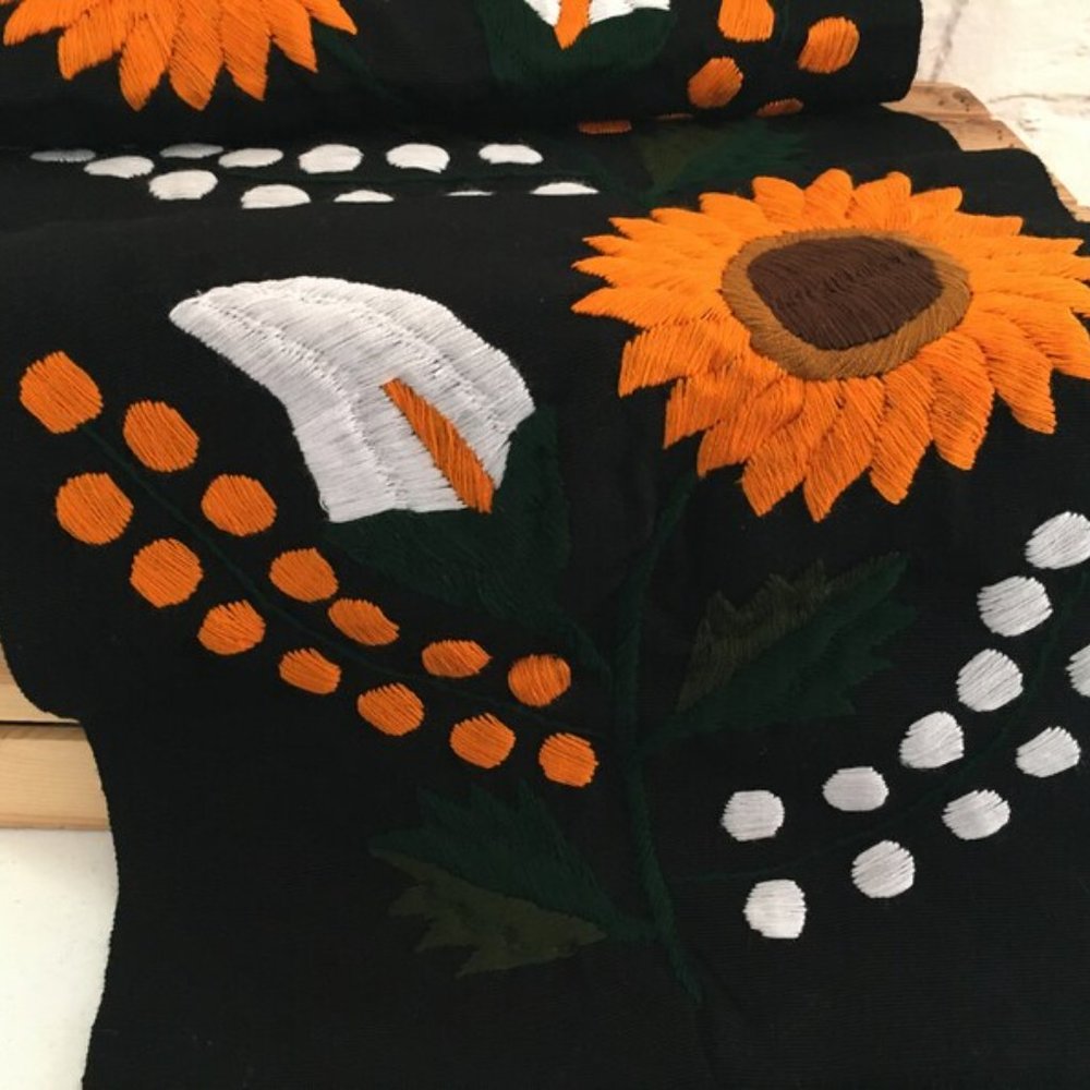 Handmade Mexican Hand Embroidered Sunflower Table Runner - Camino de Mesa - Picture 2 of 3